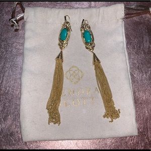 Kendra Scott Gold Dangle Earrings w/ Teal Stone